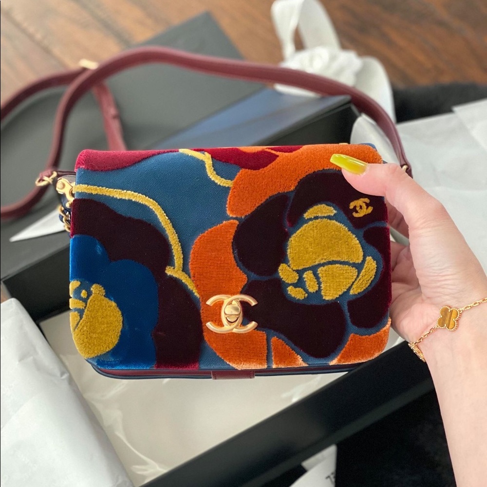 Chanel Velvet Limited Edition Camellia Flap Bag - Picture 1 of 4